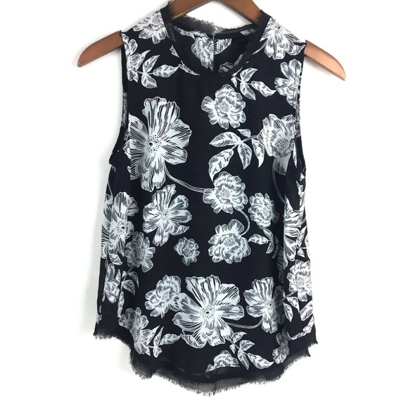 Who What Wear Womens Top Small Black White Floral Sleeveless Chiffon Blouse - Picture 11 of 11